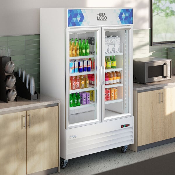 Avantco GDC-40-HC 48" White Swing Glass Door Merchandiser Refrigerator with LED Lighting and Customizable Panel