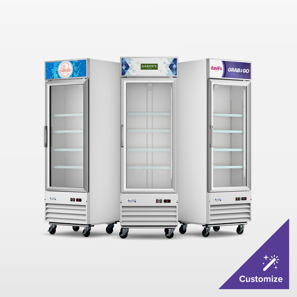 Avantco GDC-12F-HC 27 1/8" White Swing Glass Door Merchandiser Freezer with LED Lighting and Customizable Panel