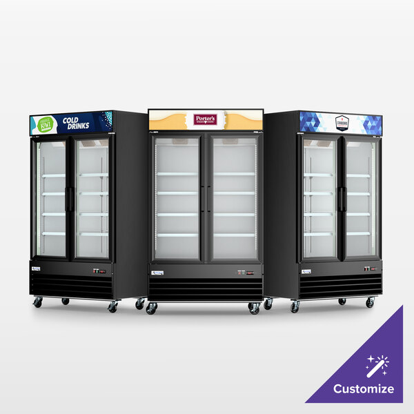 Avantco GDC-40-HC 48" Black Swing Glass Door Merchandiser Refrigerator with LED Lighting and Customizable Panel