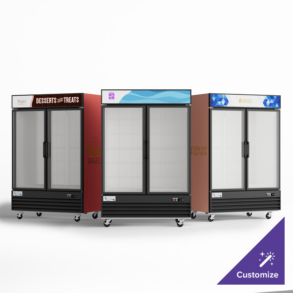 An Avantco black glass door ice merchandiser.