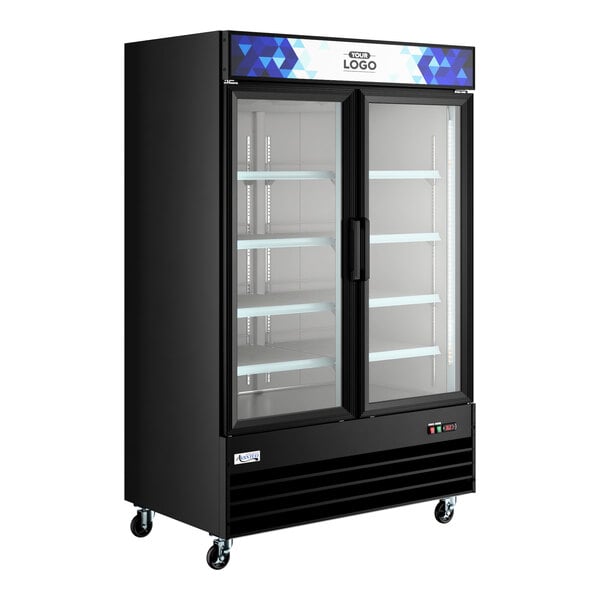 Avantco GDC-49-HC 53" Black Swing Glass Door Merchandiser Refrigerator with LED Lighting and Customizable Panel