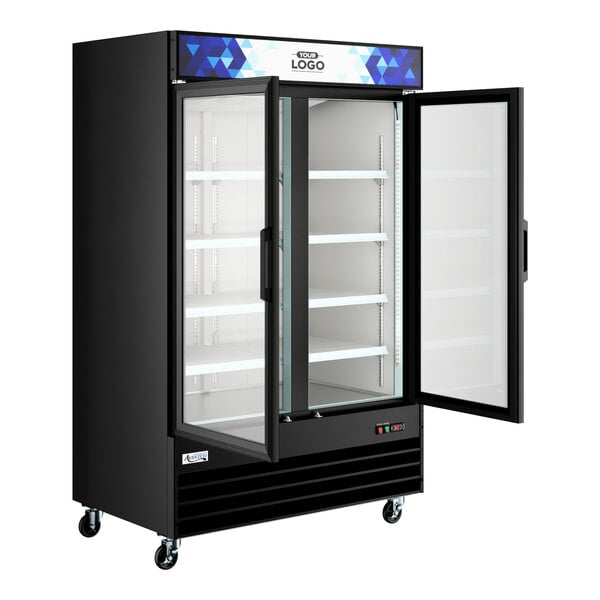 Avantco GDC-49-HC 53" Black Swing Glass Door Merchandiser Refrigerator with LED Lighting and Customizable Panel