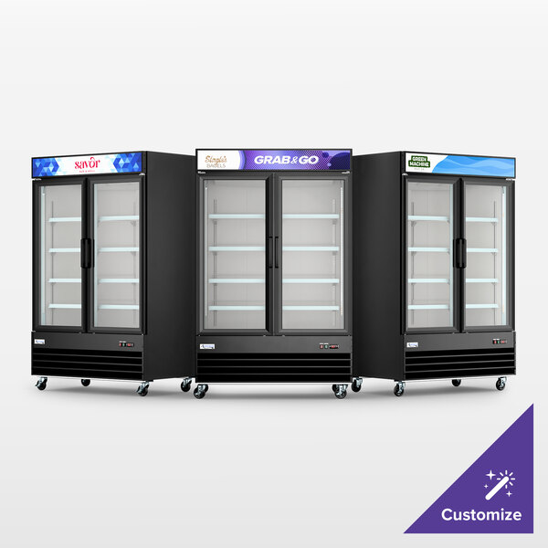 Avantco GDC-49-HC 53" Black Swing Glass Door Merchandiser Refrigerator with LED Lighting and Customizable Panel