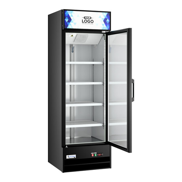 Avantco GDC-15-HC 25 5/8" Black Swing Glass Door Merchandiser Refrigerator with LED Lighting and Customizable Panel