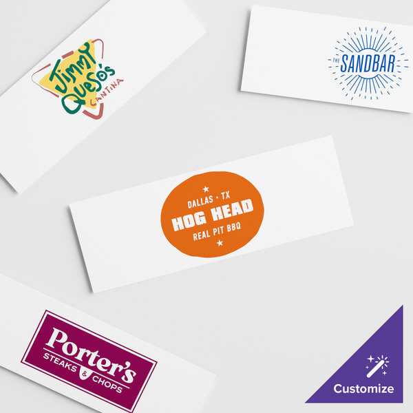 A white rectangular sign panel with custom logos on it.