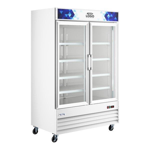 Avantco GDC-49-HC 53" White Swing Glass Door Merchandiser Refrigerator with LED Lighting and Customizable Panel