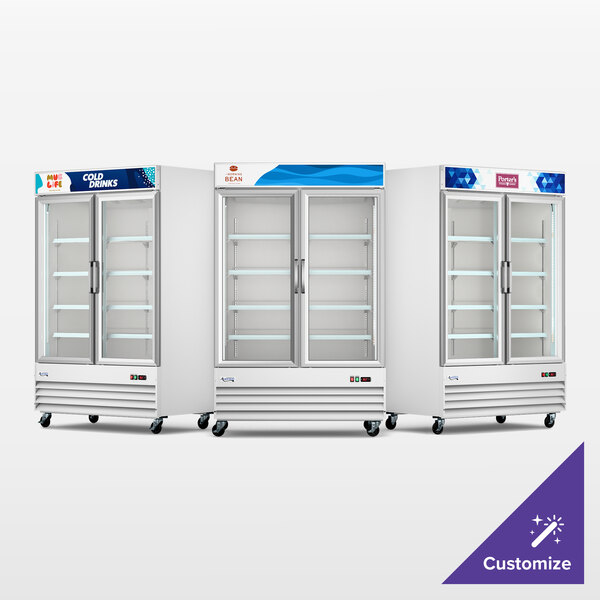 Avantco GDC-49-HC 53" White Swing Glass Door Merchandiser Refrigerator with LED Lighting and Customizable Panel