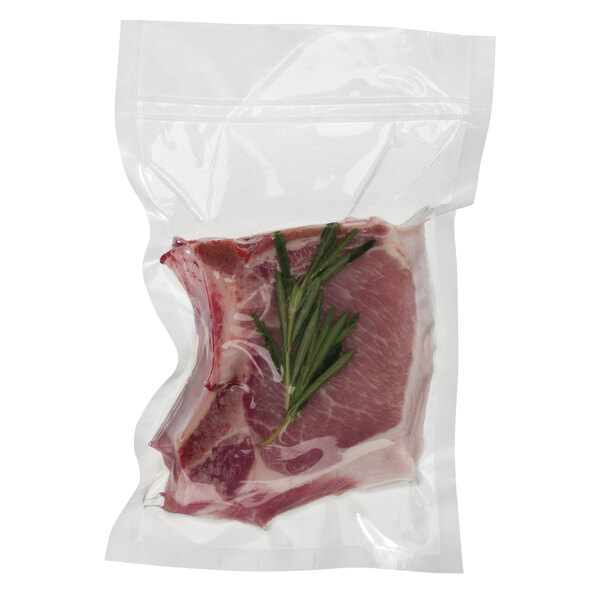 A piece of meat wrapped in a Hamilton Beach vacuum seal pouch.