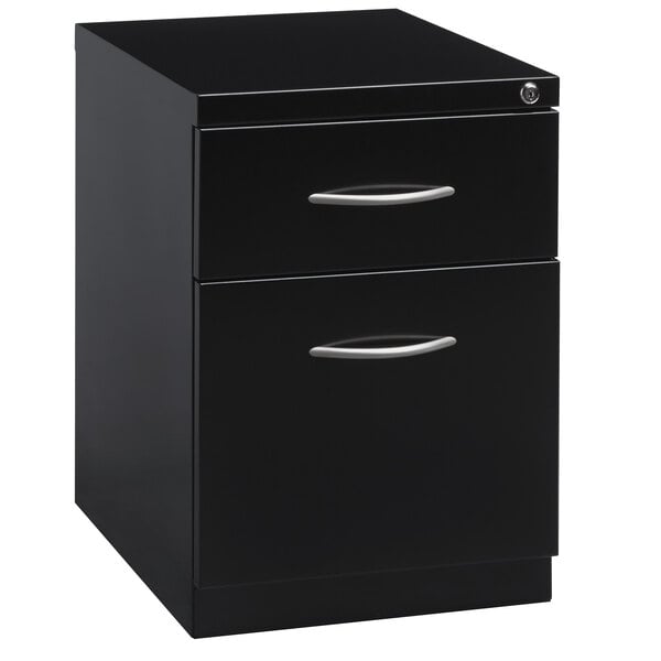 Hirsh Industries 21119 Black Mobile Pedestal Letter File Cabinet With 1 Box Drawer And 1 File Drawer 15 X 20 X 28