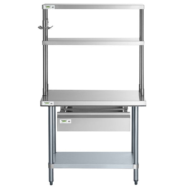a metal shelf with a drawer