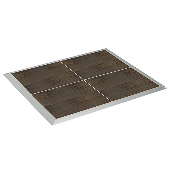 A dark walnut wooden dance floor panel with white edges.