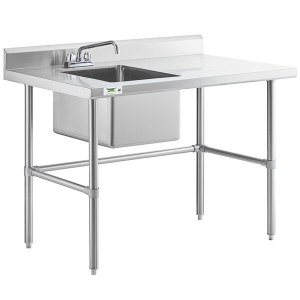 Regency 30" x 48" 16 Gauge Stainless Steel Work Table with Left Sink, Faucet, and Cross Bracing