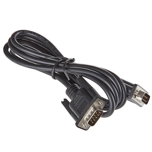 A black AvaWeigh RS232 cable with two male ends.