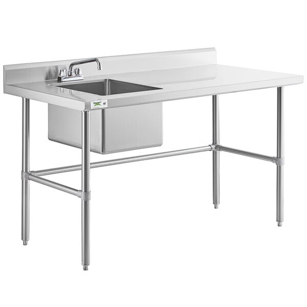 Regency 30" x 60" 16 Gauge Stainless Steel Work Table with Left Sink, Faucet, and Cross Bracing