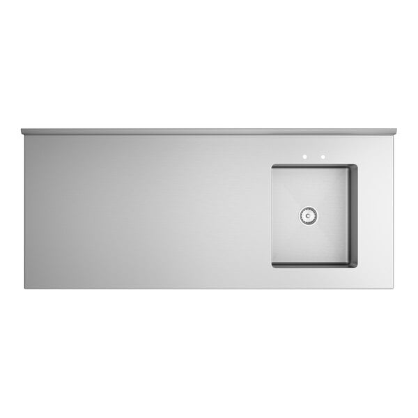 A stainless steel work table with a right-side sink and cross bracing, measuring 30 inches by 72 inches.