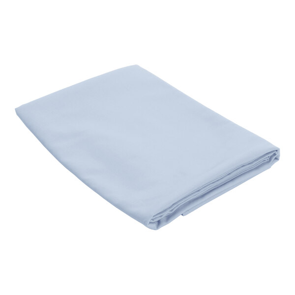 A folded light blue hemmed Intedge cloth table cover.