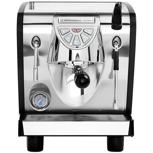 A silver and black Nuova Simonelli Musica espresso machine.