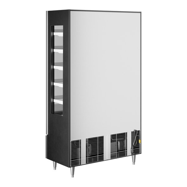 A black Beverage-Air VueMax air curtain merchandiser with a white panel.