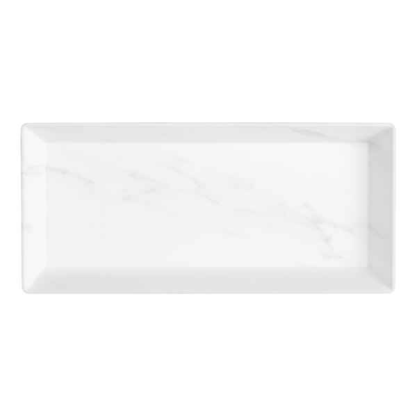 American Metalcraft 18" x 8 1/4" White Marble Rectangular Melamine Platter