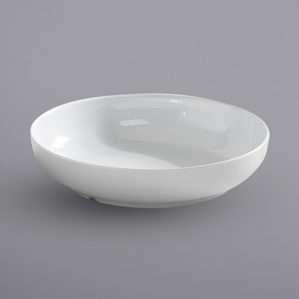 An American Metalcraft white melamine bowl on a gray background.