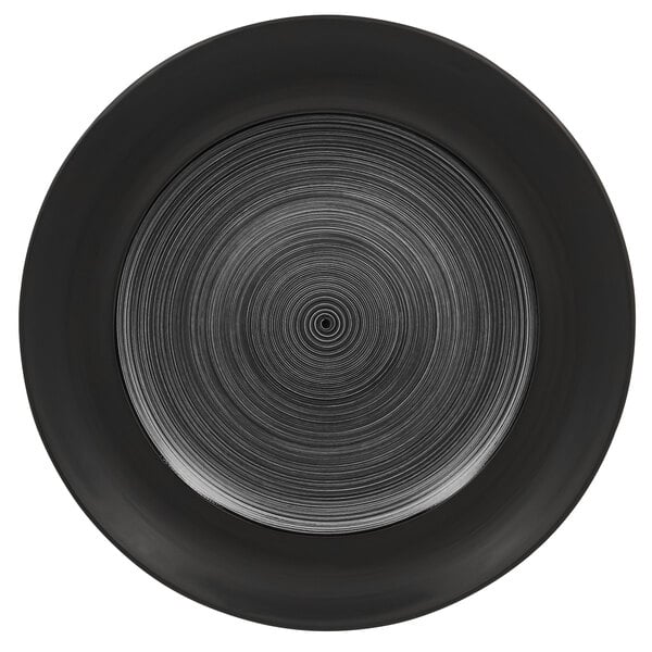 A RAK Porcelain grey and black porcelain plate with a circular pattern on the rim.