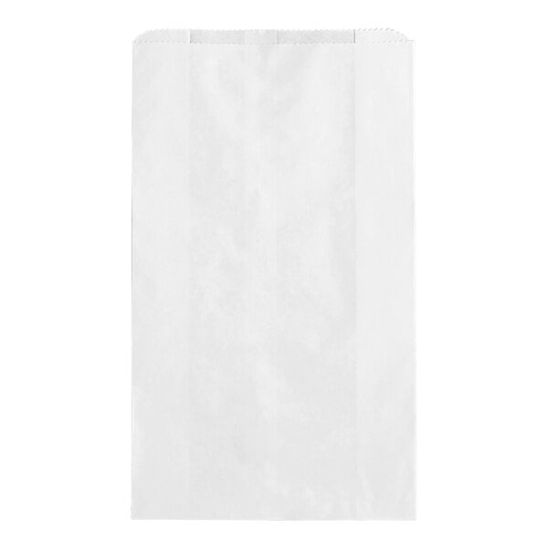 A plain white paper bag standing upright against a white background.