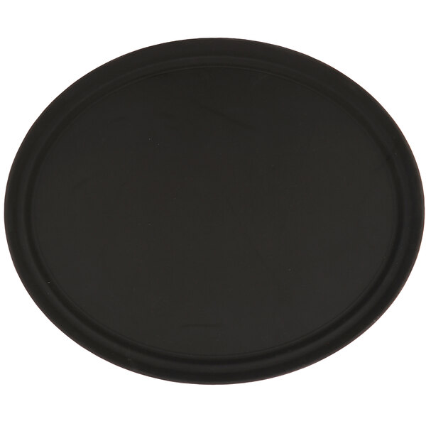 A black oval non-skid serving tray.