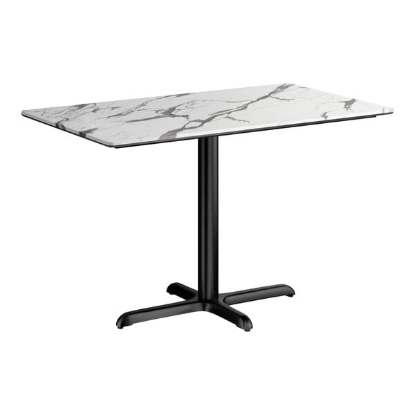 Lancaster Table & Seating Excalibur 28" x 48" Rectangular Standard Height Table with Smooth Versilla Finish and Cross Base Plate