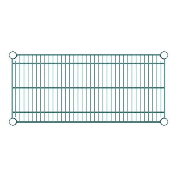 A green wire rack with rectangular holes.
