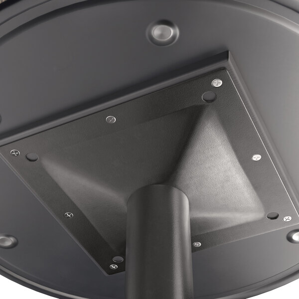 A close up of a Lancaster Table & Seating black metal counter height table top with a smooth finish.