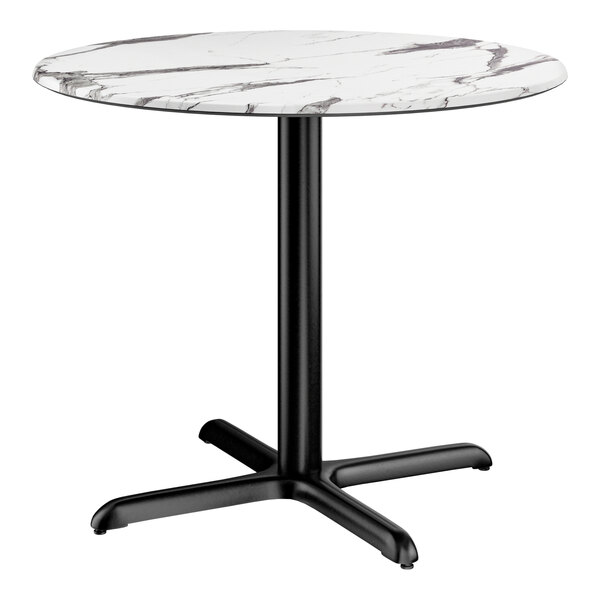 Lancaster Table & Seating Excalibur 36" Round Standard Height Table with Smooth Versilla Finish and Cross Base Plate