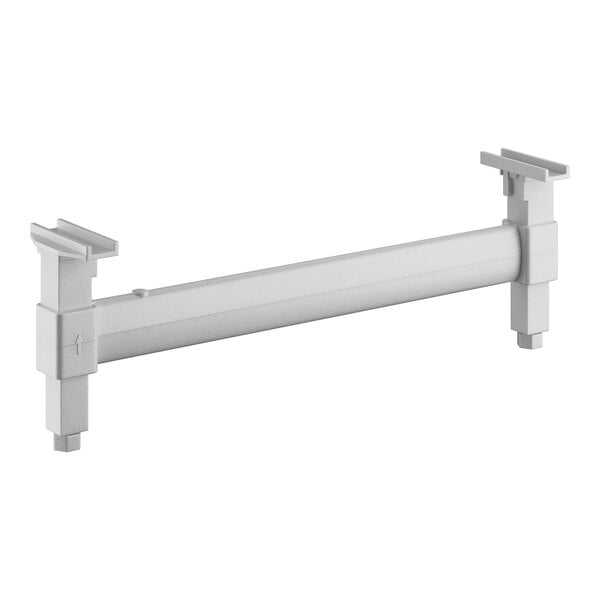 A white plastic Cambro Camshelving® dunnage stand with two legs.