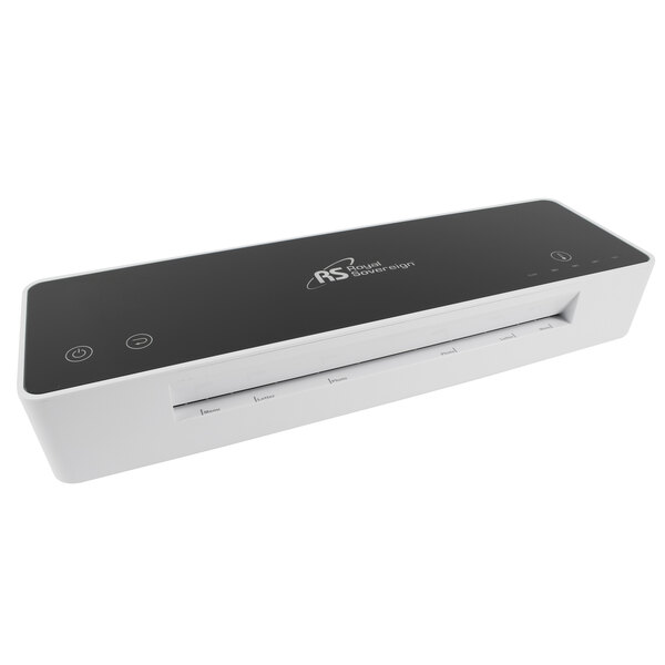 A white and black Royal Sovereign 13" touchscreen laminator.
