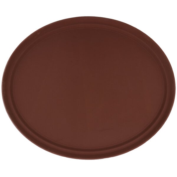 A brown oval non-skid serving tray.