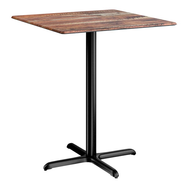Lancaster Table & Seating Excalibur 36" x 36" Square Bar Height Table with Textured Yukon Oak Finish and Cross Base Plate