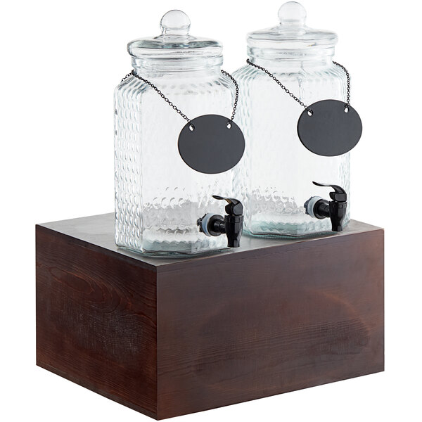 Acopa Double 1 Gallon Glass Beverage Dispenser with Wood Base and