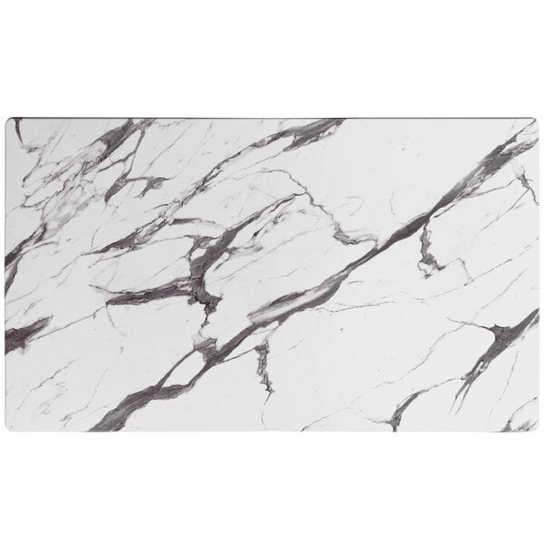 A Lancaster Table & Seating rectangular bar height table with a white and black marble design.