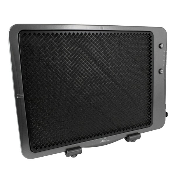 A black and silver Royal Sovereign compact infrared panel heater with buttons.