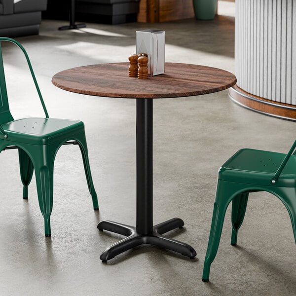 Lancaster Table & Seating Excalibur 32" Round Standard Height Table with Textured Walnut Finish and Cross Base Plate