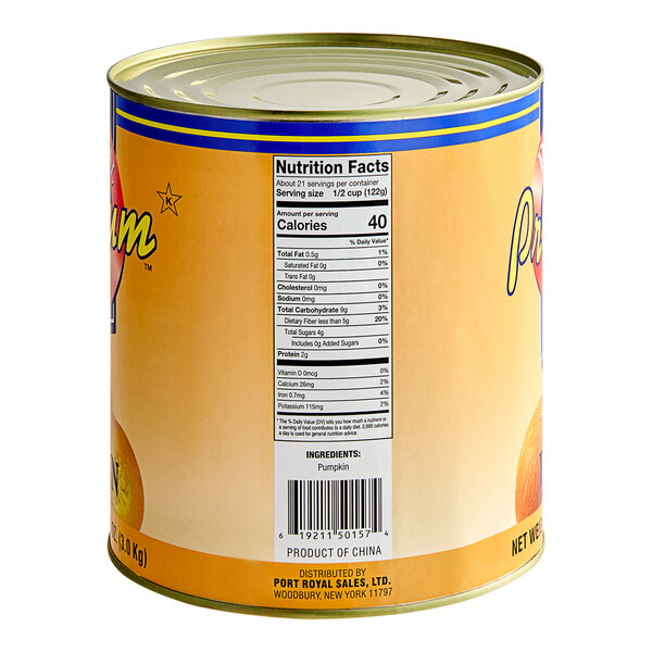 A #10 can of 100% pure canned pumpkin with a label.