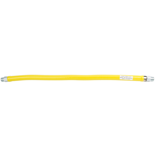 A yellow gas hose with white ends.