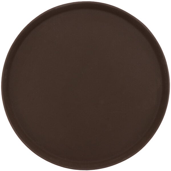 A round brown polypropylene non-skid serving tray.