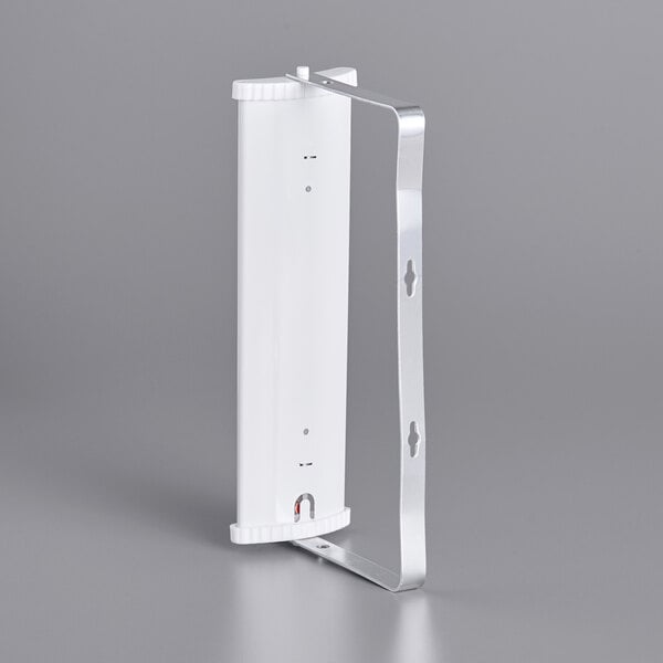 A white rectangular Taylor outdoor window thermometer with a metal handle.