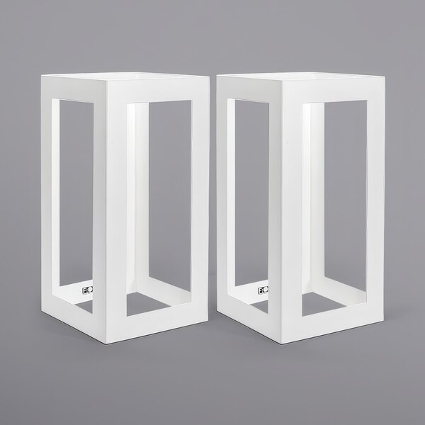 Two white rectangular Front of the House display risers.