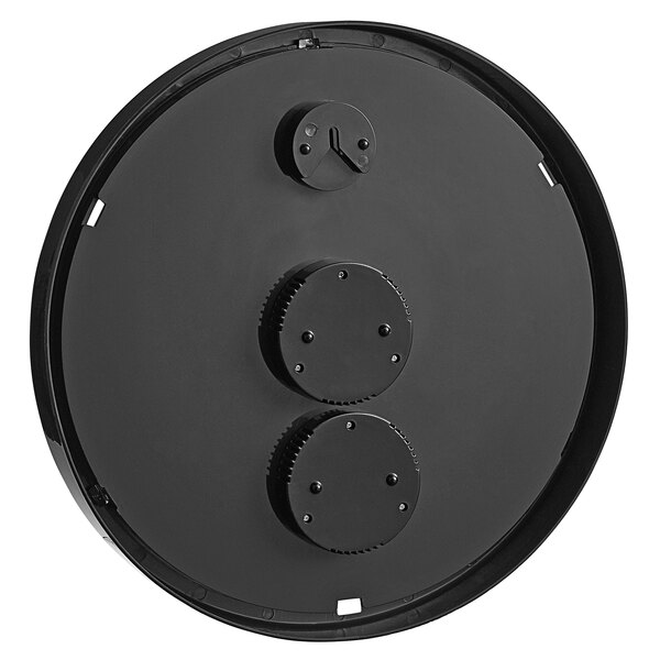 A black circular thermometer with two round gauges.