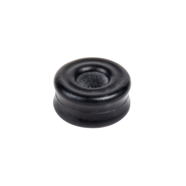 A black rubber plug with a hole in it.