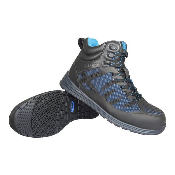 A pair of black and blue Men's 5181 Fangs safety shoes.