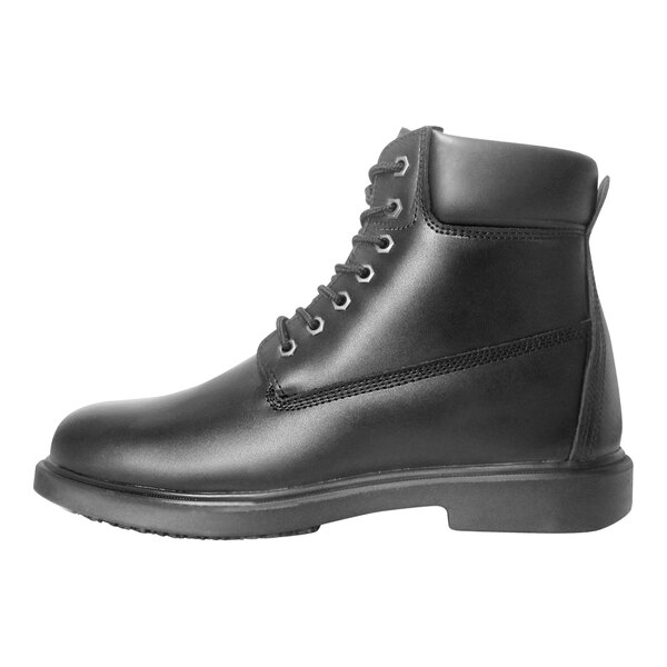 A Genuine Grip men's black leather boot with laces and a zipper.