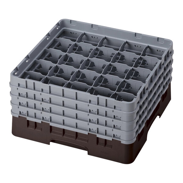 A brown Cambro glass rack with compartments.