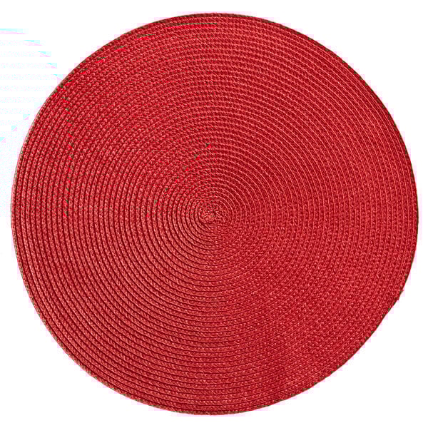 A red woven round RITZ® placemat.